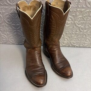M.L. Leddy Men's Handmade Green Label Vintage Boots Size 9 Brown Calf Hide Flaw